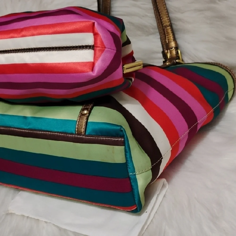 SALE! Coach (TOTE ONLY) Vintage Legacy Multicolor Striped Tote W Hangtags - Picture 6 of 11